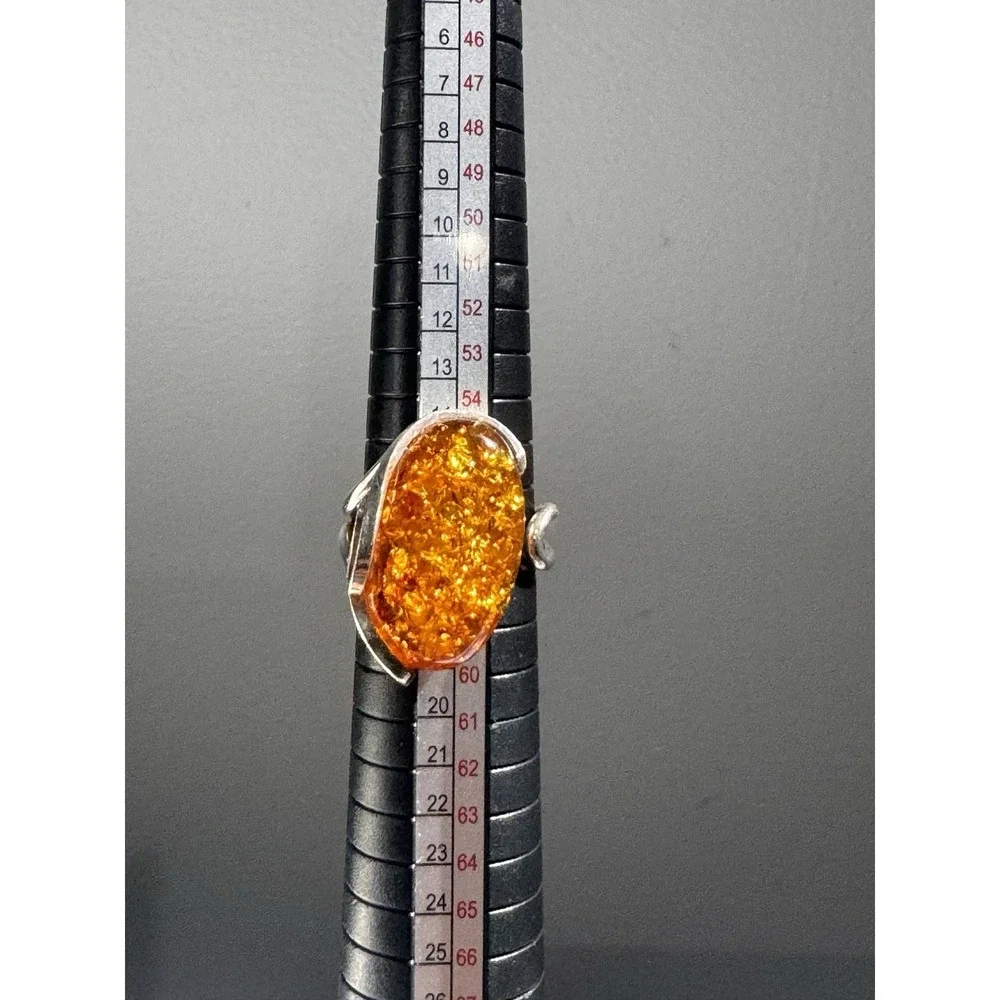 Vintage 925 Sterling Silver & Baltic Amber‎ Ring Sz 8 ADJUSTABLE
